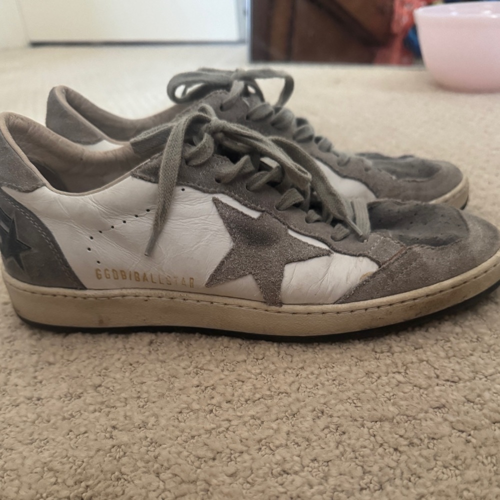 Golden Goose Ball Star Cream and Gray Suede Sneakers